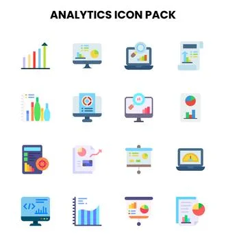Analytics Flat Scalable Icons Pack Stock Illustration