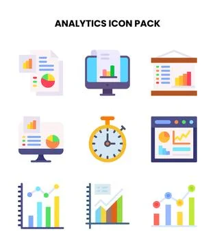 Analytics Flat Set Icons Pack Stock Illustration