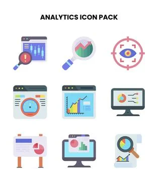 Analytics Flat SVG Icons Pack Stock Illustration