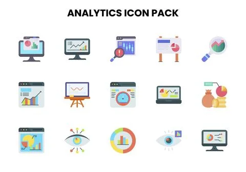 Analytics Flat SVG Icons Pack Stock Illustration