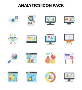 Analytics Flat UI Icons Pack Stock Illustration