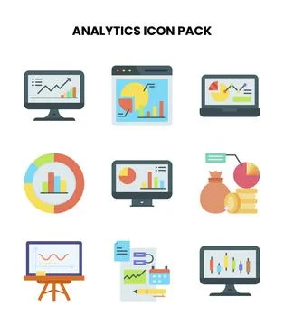 Analytics Flat UI Icons Pack Stock Illustration
