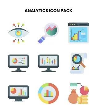 Analytics Flat UI Icons Pack Stock Illustration