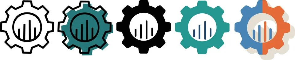 Analytics in gear icon set collection Stock Illustration
