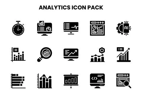 Analytics Glyph Design Icons Pack Stock Illustration