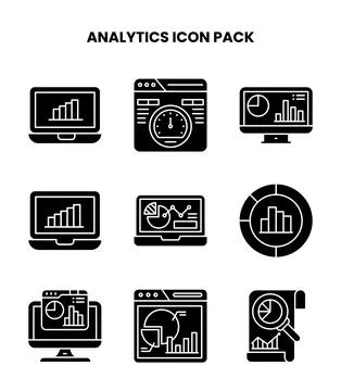 Analytics Glyph Design Icons Pack Stock Illustration