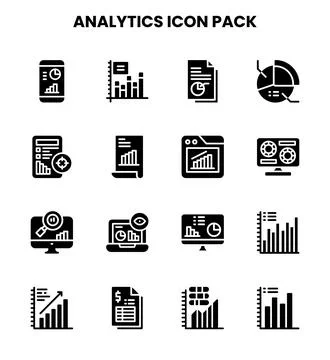 Analytics Glyph Icons Pack Stock Illustration