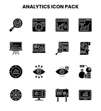 Analytics Glyph Icons Pack Stock Illustration