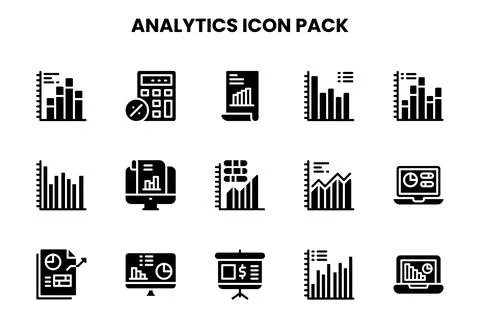 Analytics Glyph Set Icons Pack Stock Illustration