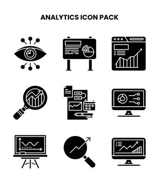 Analytics Glyph Set Icons Pack Stock Illustration
