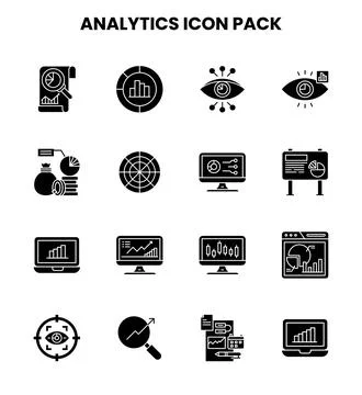 Analytics Glyph Set Icons Pack Stock Illustration