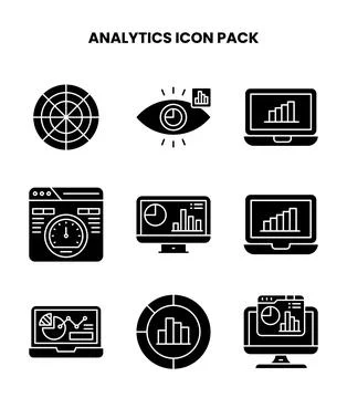 Analytics Glyph Set Icons Pack Stock Illustration