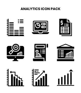 Analytics Glyph SVG Icons Pack Stock Illustration
