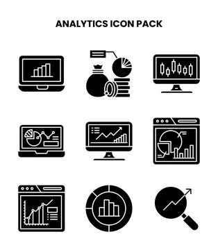 Analytics Glyph UI Icons Pack Stock Illustration