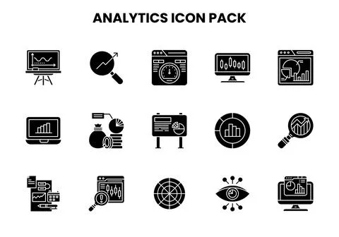 Analytics Glyph Vector Icons Pack 스톡 일러스트