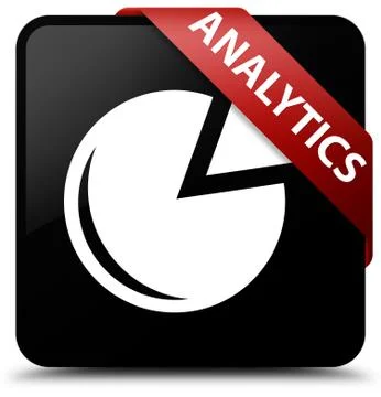Analytics (graph icon) black square button red ribbon in corner Stock Illustration