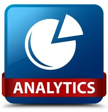 Analytics (graph icon) blue square button red ribbon in middle Stock Illustration