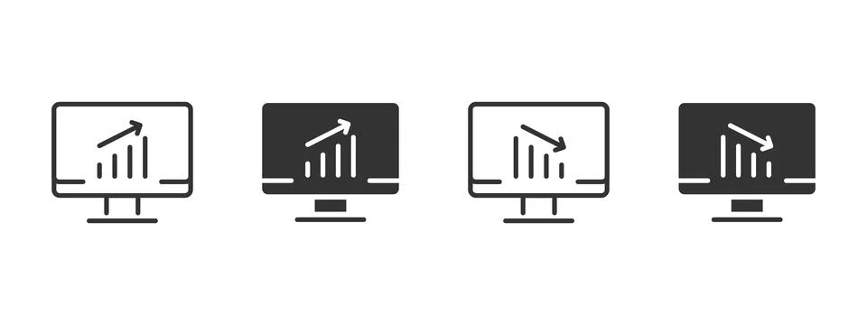 Analytics graph icon. Computer screen with business chart showing growth an.. Illustrazione stock
