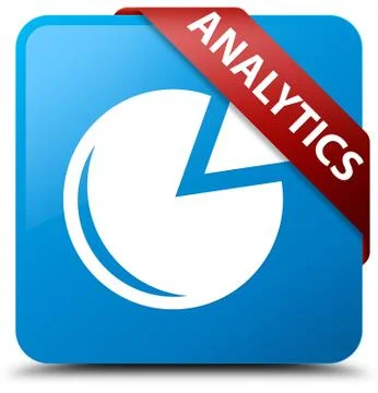 Analytics (graph icon) cyan blue square button red ribbon in corner Stock Illustration
