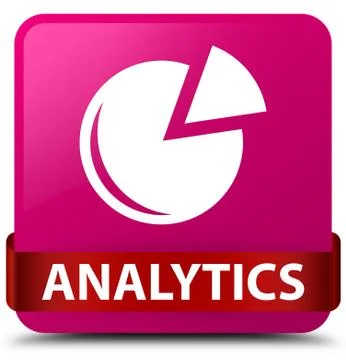 Analytics (graph icon) pink square button red ribbon in middle Ilustración de archivo