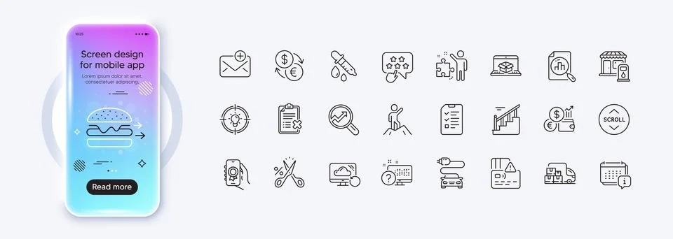 Analytics graph, Reject checklist and Stairs line icons for web app. Pictogram 스톡 일러스트