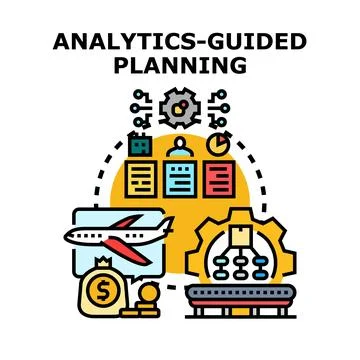 Analytics guiding business planning and strategic decision making process Illustrazione stock