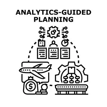 Analytics guiding business planning and strategic decision making process Stock Illustration