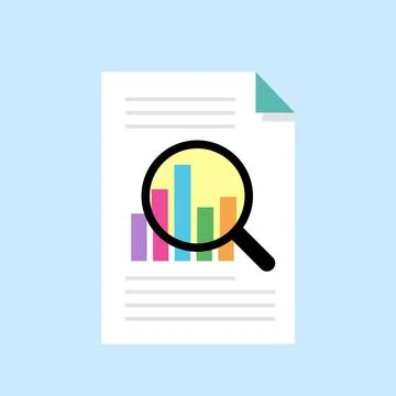 Analytics Icon with Charts and Magnifying Glass for Data Insights Illustrazione stock