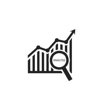 Analytics icon with magnifier. Magnifier graph concept. Analysis icon flat st Stock Illustration