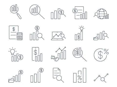 Analytics Icons Set. Chart, Statistics, Reporting, Metrics. Editable Stroke Stock Illustration
