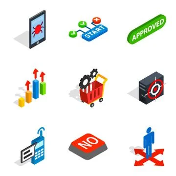 Analytics icons set, isometric style Stock Illustration