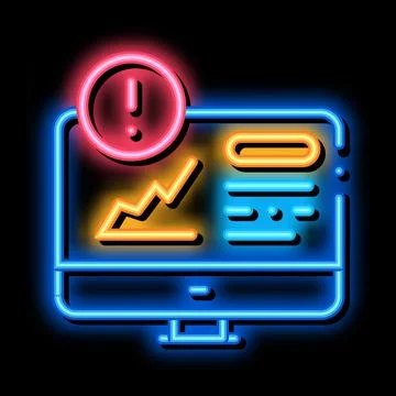 Analytics infographic on computer screen neon glow icon illustration Illustrazione stock