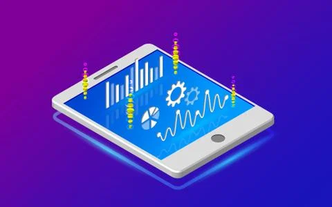 Analytics information on tablet. Big data analysis tools Stock Illustration