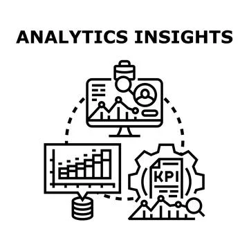 Analytics insights system processing business data metrics Illustrazione stock