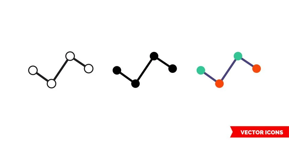 Analytics line chart diagram icon of 3 types color, black and white, outline. Stock Illustration