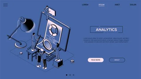 Analytics - line design style isometric web banner Stock Illustration