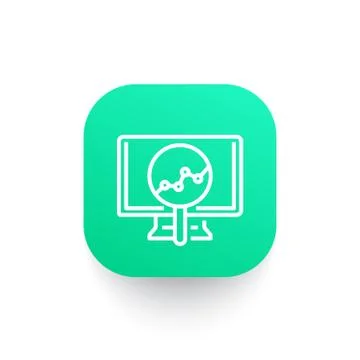 Analytics line icon, statistic graph on computer screen, vector illustration Illustrazione stock