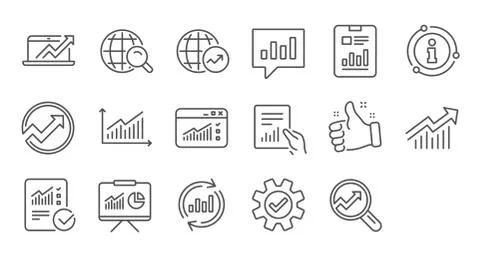 Analytics line icons. Reports, Charts and Graphs. Linear icon set. Vector 스톡 일러스트