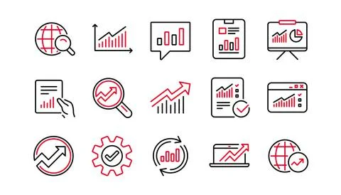 Analytics line icons. Reports, Charts and Graphs. Linear icon set. Vector イラスト素材