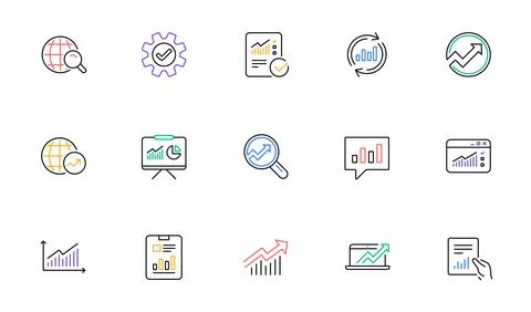 Analytics line icons. Reports, Charts and Graphs. Linear icon set. Vector 스톡 일러스트