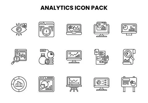 Analytics Line Set Icons Pack Stock Illustration