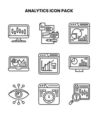 Analytics Line Set Icons Pack Stock Illustration