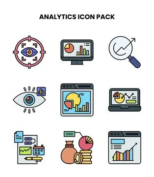 Analytics Lineal Color Bundle Icons Pack Stock Illustration