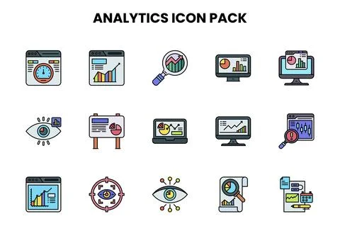Analytics Lineal Color UI Icons Pack Stock Illustration