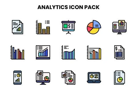Analytics Lineal Color Vector Icons Pack Stock Illustration