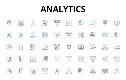 Analytics linear icons set. Data, Metrics, Insights, Analysis, Dashboard Stock Illustration