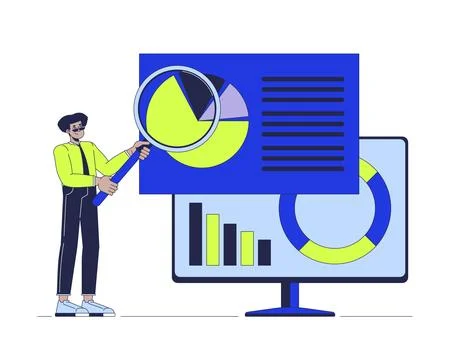 Analytics magnifying glass 2D illustration concept Stock Illustration