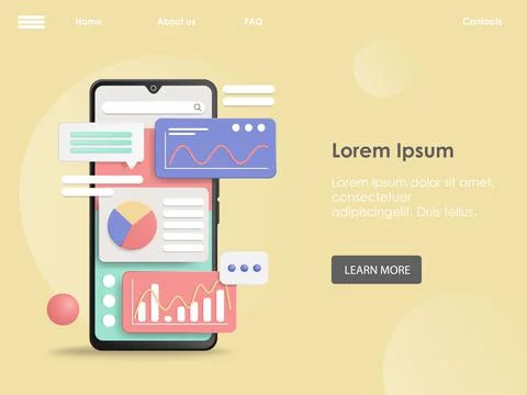 Analytics in mobile app vector landing page Stock Illustration