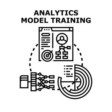 Analytics model training compiling data and algorithms Stock Illustration