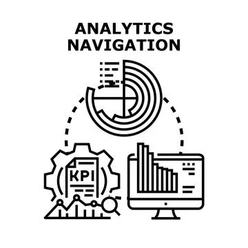 Analytics navigation optimizing business data management analyzing Stock Illustration